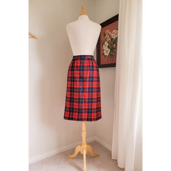 Vintage Pendleton Plaid Wool Tartan High Waist 80s Vintage Holiday Midi Skirt - Picture 10 of 15